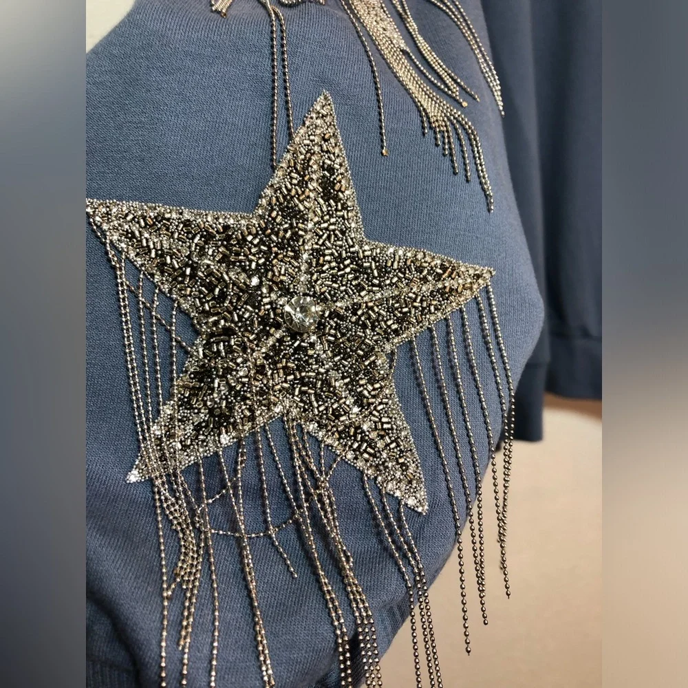 Blue Lucky Star Sweatshirt with Silver Star Accents
